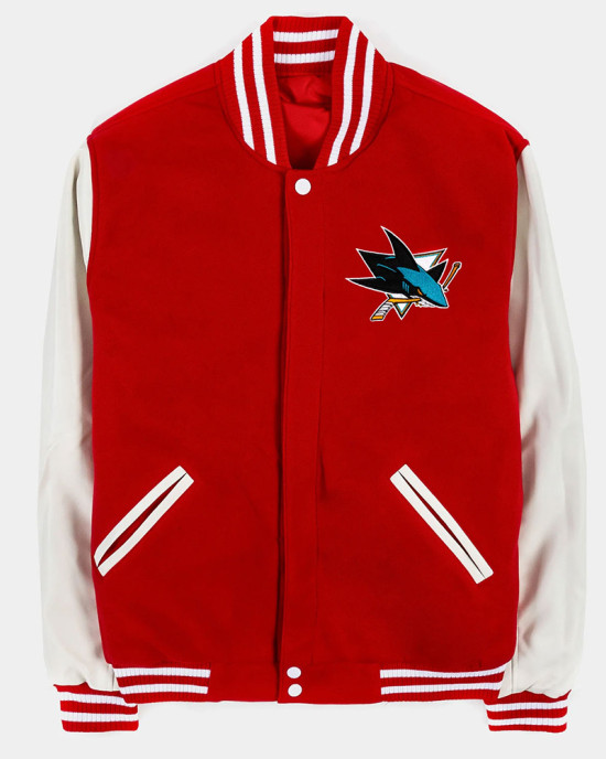 San Jose Sharks Red and White Varsity Jacket San Jose Sharks Red and White Varsity Jacket