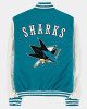 San Jose Sharks Teal and White Varsity Jacket San Jose Sharks Teal and White Varsity Jacket