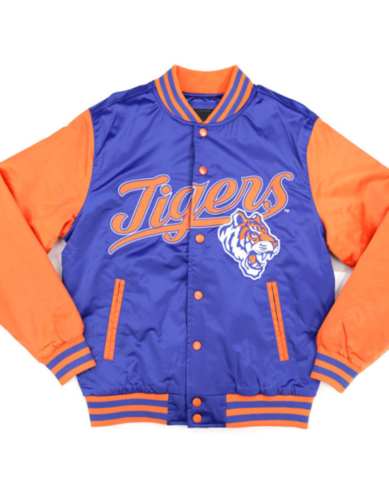 Savannah State Blue and Orange Baseball Jacket Savannah State Blue and Orange Baseball Jacket