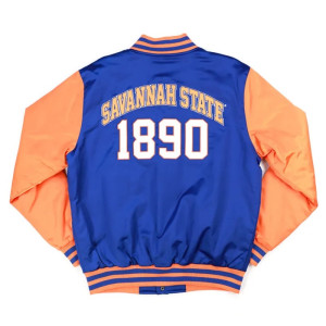 Savannah State University Blue and Orange Baseball Jacket