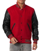 Scarlet Red Body & Black Sleeves Letterman Jacket With Feathered Knit Trim Scarlet Red Body & Black Sleeves Letterman Jacket With Feathered Knit Trim