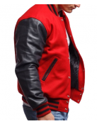Scarlet Red Wool & Black Leather Varsity Letterman Jacket