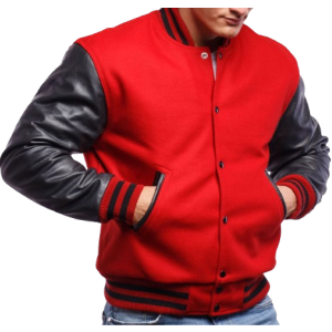 Scarlet Red Wool & Black Leather Varsity Letterman Jacket