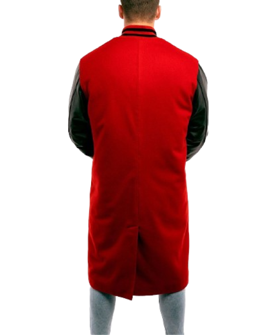 Scarlet Wool Body & Black Leather Sleeves Letterman Coat Scarlet Wool Body & Black Leather Sleeves Letterman Coat