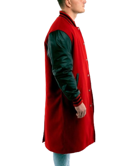 Scarlet Wool Body & Black Leather Sleeves Letterman Coat Scarlet Wool Body & Black Leather Sleeves Letterman Coat