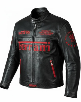 Schumacher Ferrari Black & Red Leather Jacket