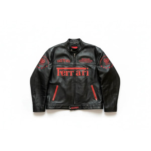 Schumacher Ferrari Black & Red Leather Jacket