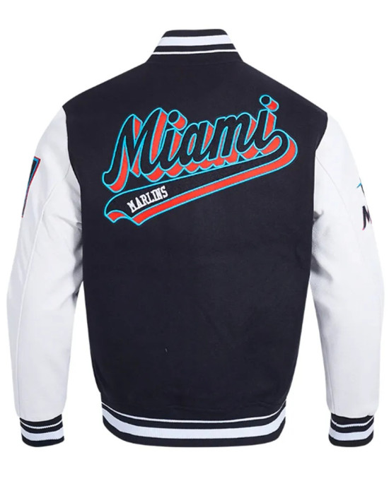 Script Tail Miami Marlins Classic Rib Varsity Jacket Script Tail Miami Marlins Classic Rib Varsity Jacket