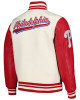 Script Tail Philadelphia Phillies Cream and Red Varsity Jacket Script Tail Philadelphia Phillies Cream and Red Varsity Jacket