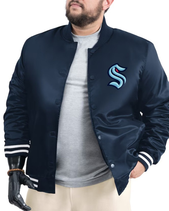Seattle Kraken Adaptive Bold Logo Varsity Satin Jacket