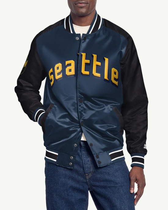 Seattle Mariners Navy Varsity Satin Jacket