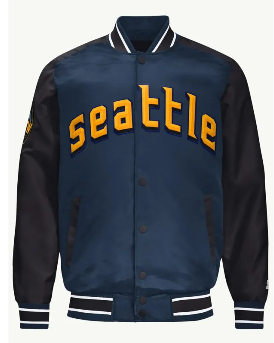 Seattle Mariners Navy Varsity Satin Jacket