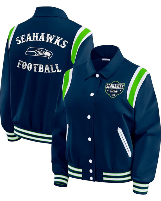 Seattle Seahawks Lightweight Navy Varsity Satin Jacket