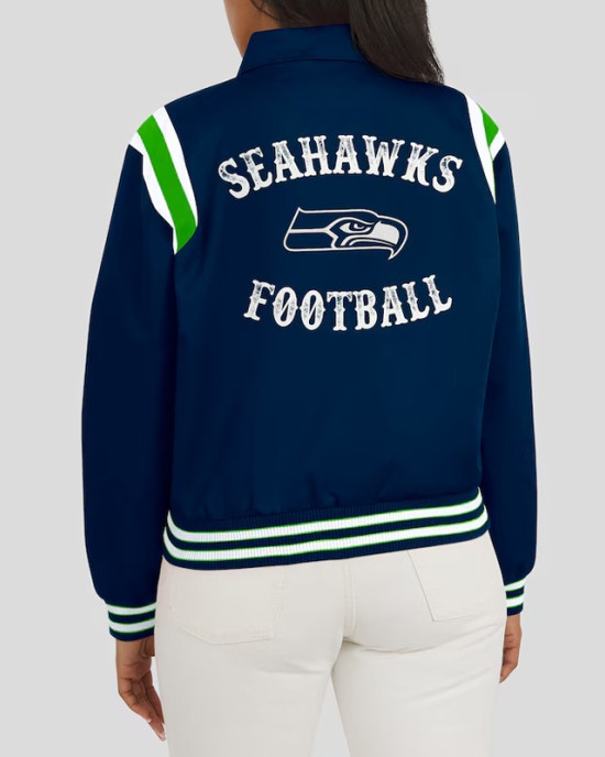 Seattle Seahawks Lightweight Navy Varsity Satin Jacket