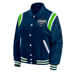 Seattle Seahawks Lightweight Navy Varsity Satin Jacket