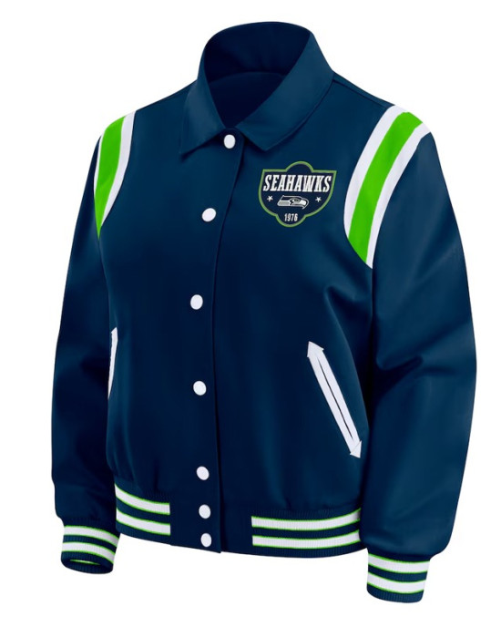 Seattle Seahawks Lightweight Navy Varsity Satin Jacket