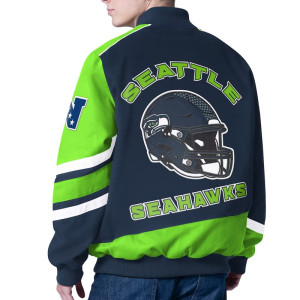 Seattle Seahawks Prime Time Racing Full-Zip Navy Cotton Jacket