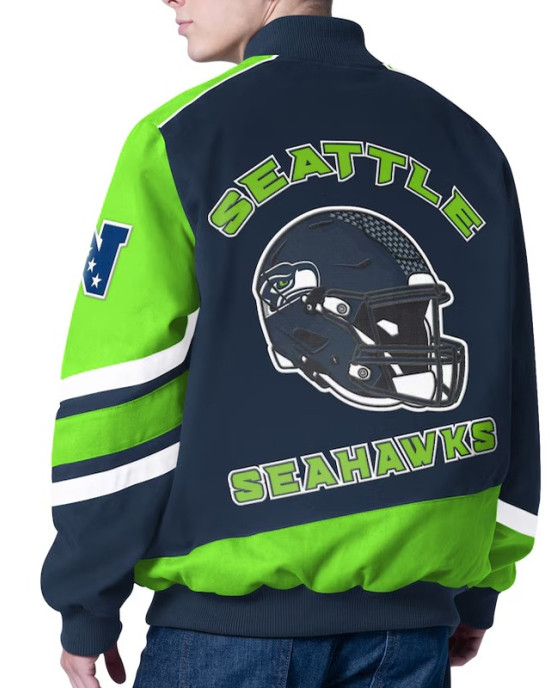 Seattle Seahawks Prime Time Racing Full-Zip Navy Cotton Jacket
