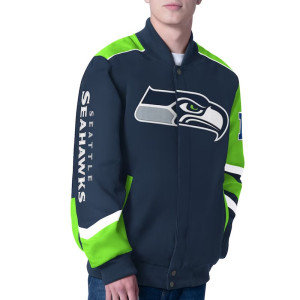 Seattle Seahawks Prime Time Racing Full-Zip Navy Cotton Jacket