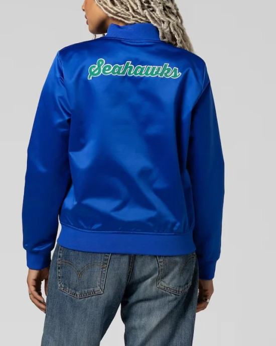 Seattle Seahawks Throwback Graphics Royal Satin Jacket