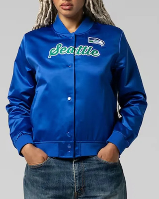 Seattle Seahawks Throwback Graphics Royal Satin Jacket
