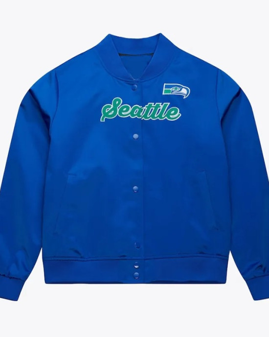Seattle Seahawks Throwback Graphics Royal Satin Jacket