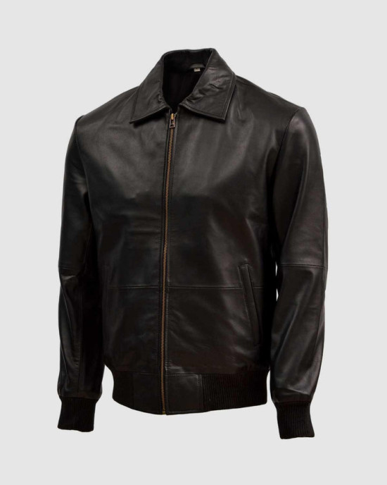 Sheep Leather Black Bomber Jacket Sheep Leather Black Bomber Jacket