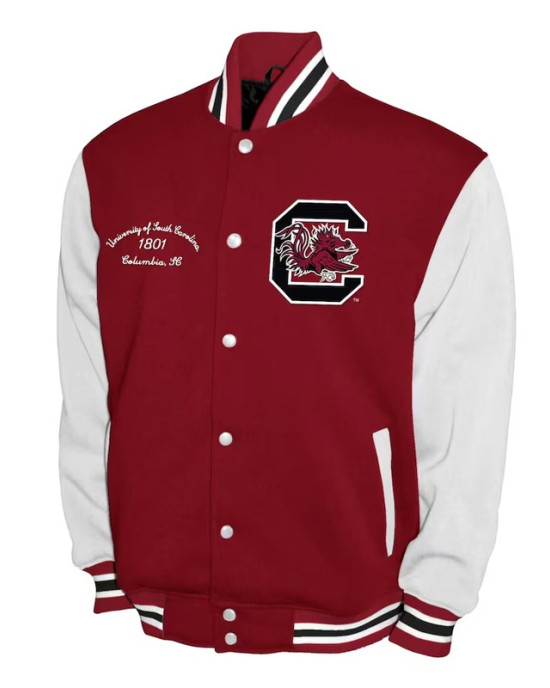 South Carolina Gamecocks Fleece Burgundy and White Varsity Jacket