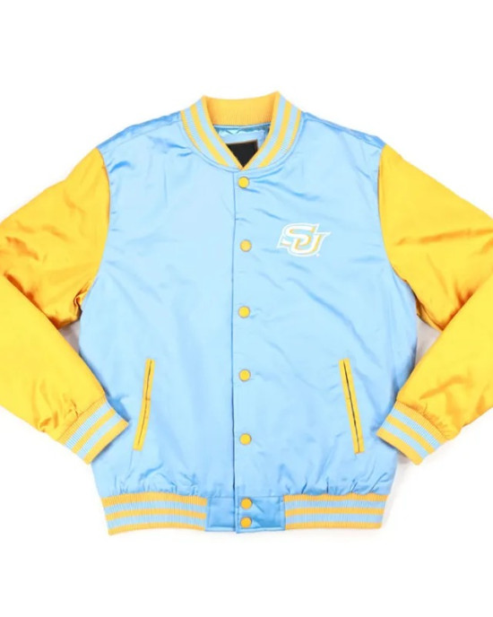 Southern University Columbia Blue and White Baseball Jacket Southern University Columbia Blue and White Baseball Jacket