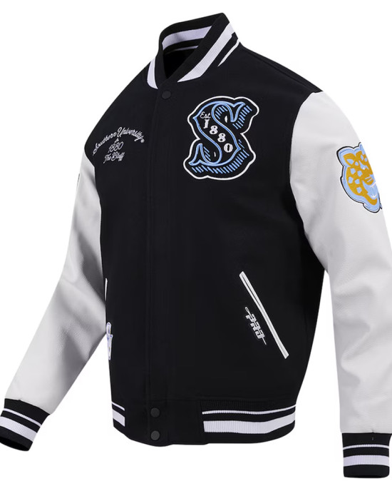 Southern University Jaguars Black and White Varsity Jacket Southern University Jaguars Black and White Varsity Jacket