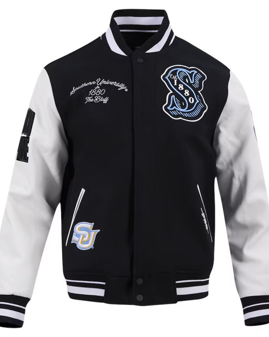 Southern University Jaguars Black and White Varsity Jacket Southern University Jaguars Black and White Varsity Jacket