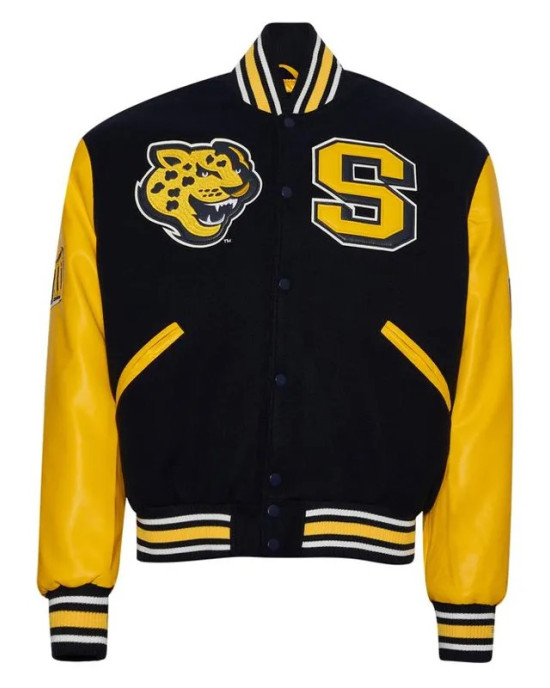 Southern University Jaguars Black & Gold Varsity Jacket - Unisex Wool & Leather