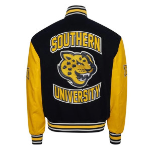 Southern University Jaguars Black & Gold Varsity Jacket - Unisex Wool & Leather