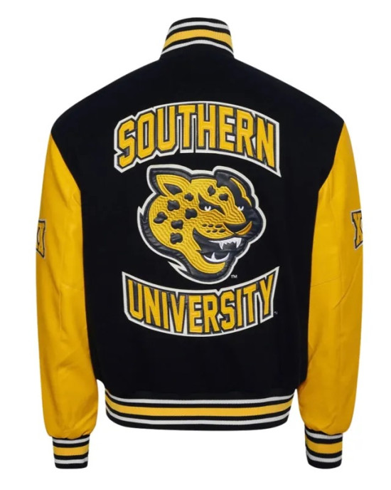 Southern University Jaguars Black & Gold Varsity Jacket - Unisex Wool & Leather