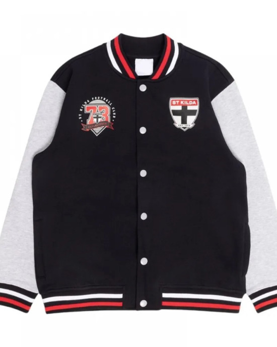 St Kilda Saints Black and Gray Varsity Fleece Jacket