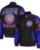 Striped Chicago Cubs Varsity Black and Blue Full-Zip Leather Jacket Striped Chicago Cubs Varsity Black and Blue Full-Zip Leather Jacket