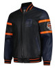 Striped Detroit Tigers Varsity Black and Navy Full-Zip Leather Jacket Striped Detroit Tigers Varsity Black and Navy Full-Zip Leather Jacket