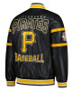 Striped Pittsburgh Pirates Varsity Full-Zip Black Leather Jacket Striped Pittsburgh Pirates Varsity Full-Zip Black Leather Jacket