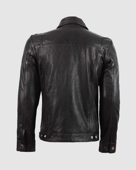 Summer Jacket -Leather Collar Biker Jacket in Black Summer Jacket -Leather Collar Biker Jacket in Black
