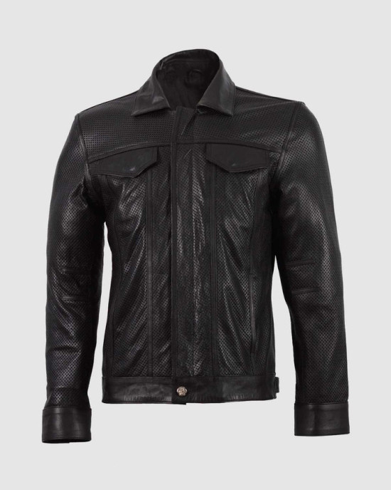 Summer Jacket -Leather Collar Biker Jacket in Black Summer Jacket -Leather Collar Biker Jacket in Black