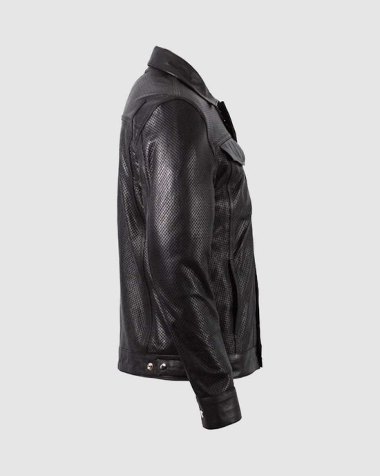 Summer Jacket -Leather Collar Biker Jacket in Black Summer Jacket -Leather Collar Biker Jacket in Black