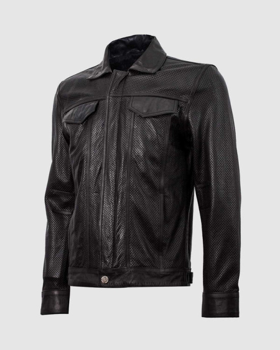 Summer Jacket -Leather Collar Biker Jacket in Black Summer Jacket -Leather Collar Biker Jacket in Black