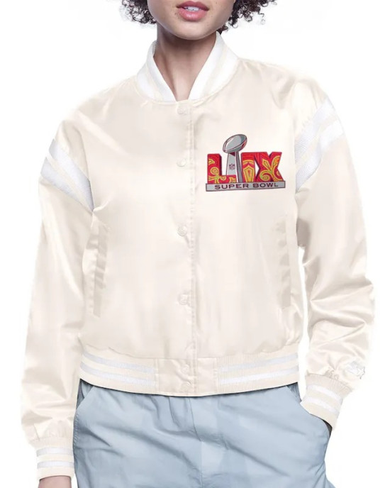 Super Bowl LIX Cream Varsity Satin Jacket Super Bowl LIX Cream Varsity Satin Jacket