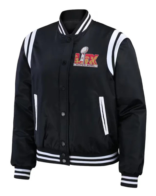 Super Bowl LIX Full-Snap Varsity Black Bomber Jacket