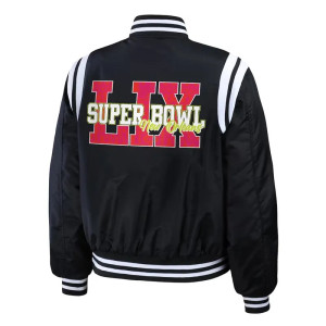 Super Bowl LIX Full-Snap Varsity Black Bomber Jacket