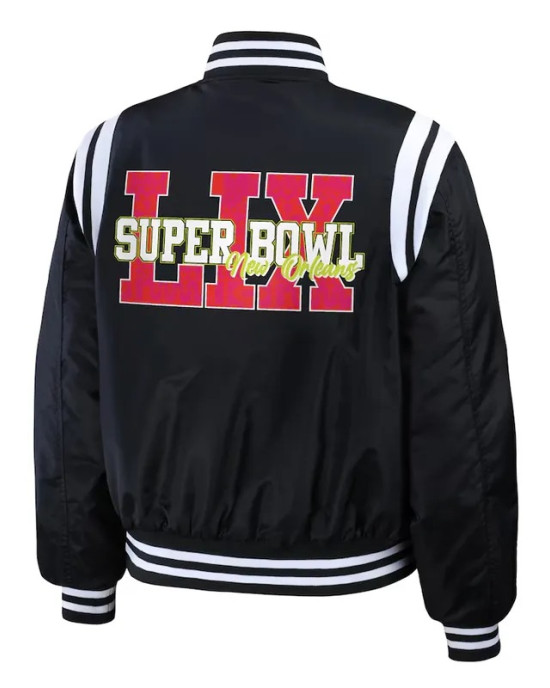 Super Bowl LIX Full-Snap Varsity Black Bomber Jacket