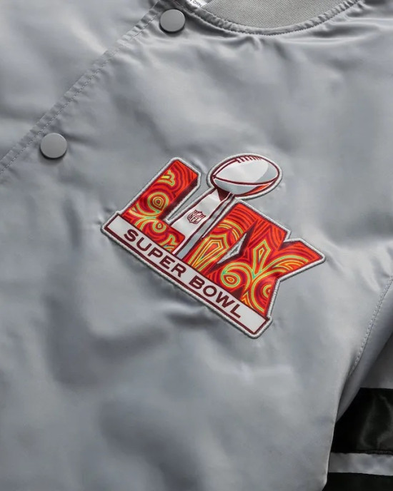 Super Bowl LIX Gray Varsity Satin Jacket Super Bowl LIX Gray Varsity Satin Jacket
