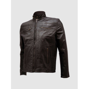 Super Slim Men Brown Leather Motorcycle Jacket