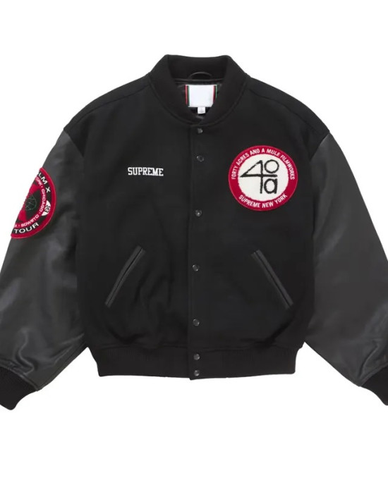 Supreme 40 Acres Malcolm X Black Varsity Jacket Supreme 40 Acres Malcolm X Black Varsity Jacket