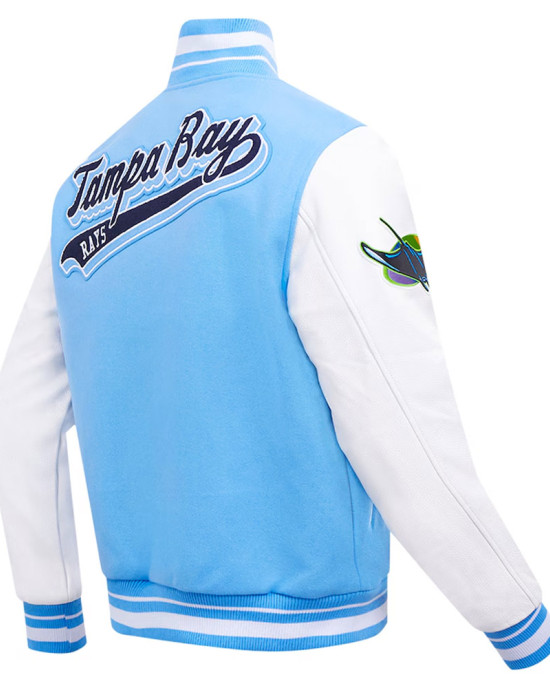 Tampa Bay Rays Script Light Blue Varsity Jacket Tampa Bay Rays Script Light Blue Varsity Jacket